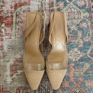 Zara Beige and Clear Slingback Heels